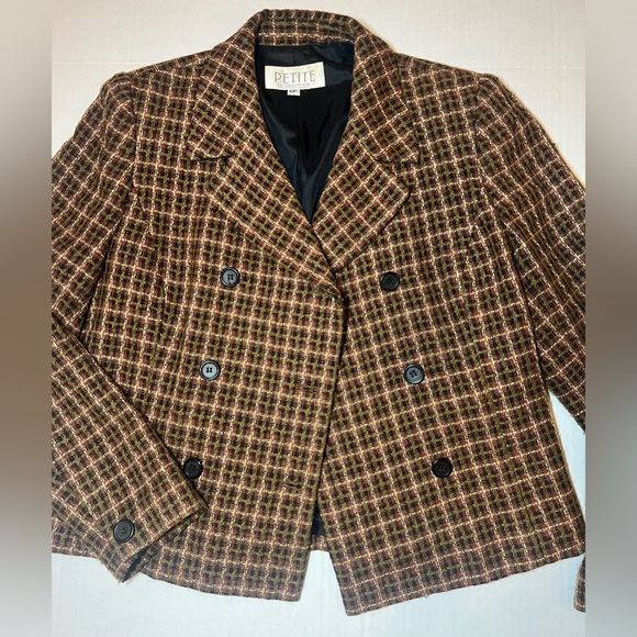 Vintage Cropped Blazer Jacket Womens Size 6P Wool Blend Fall Preppy Buttons - Picture 3 of 9